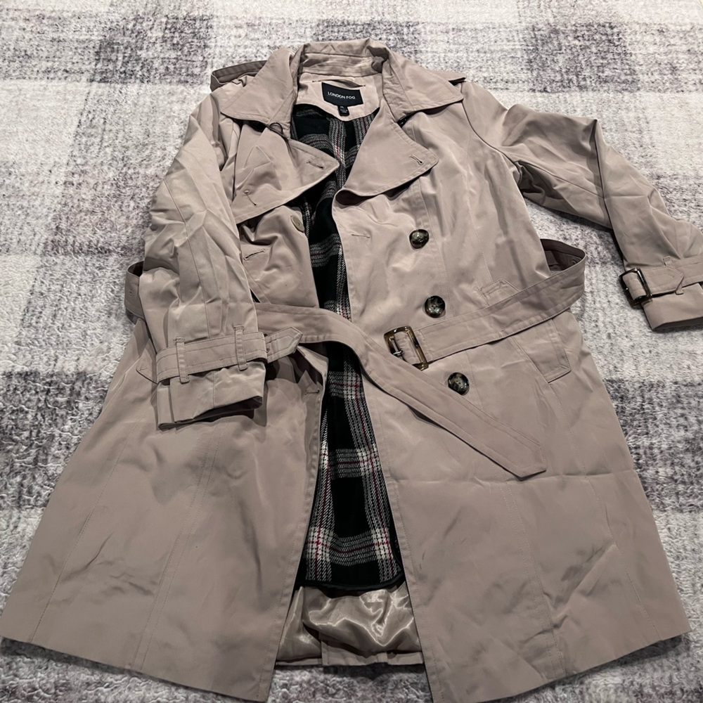 Women’s London Fog Flannel Lined Belted Trench Coat PL